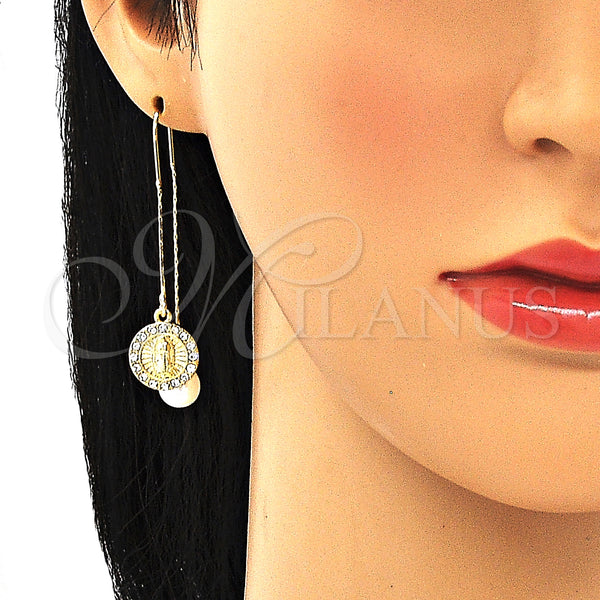 Gold Filled Ring — Threader Earring Guadalupe Design with White Crystal Polished — alternate product view — SKU 132690 | Oro Laminado anillo — Threader Earring Guadalupe diseño with cristal blanco pulido — SKU 132690