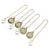 Oro Laminado Threader Earring, Gold Filled Style Guadalupe Design, with White Crystal, Polished, Golden Finish, 02.253.0007