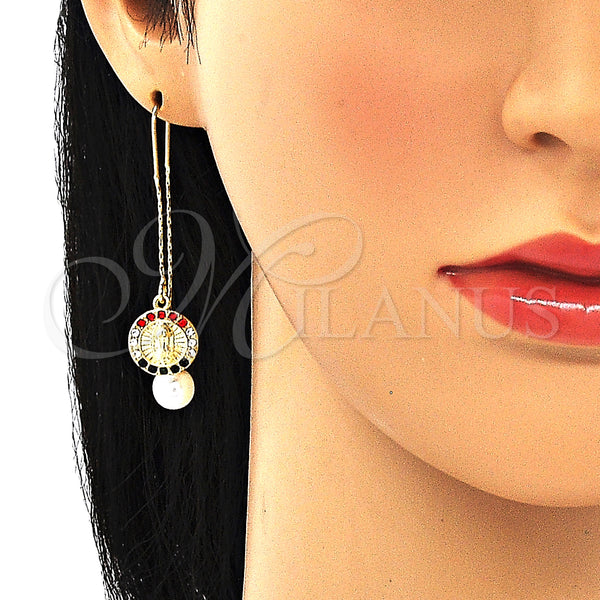Gold Filled Ring — Threader Earring Guadalupe Design with Multicolor Crystal Polished — alternate product view — SKU 132691 | Oro Laminado anillo — Threader Earring Guadalupe diseño with Multicolor cristal pulido — SKU 132691