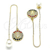 Oro Laminado Threader Earring, Gold Filled Style Guadalupe Design, with Multicolor Crystal, Polished, Golden Finish, 02.253.0007.1