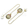 Oro Laminado Threader Earring, Gold Filled Style Guadalupe Design, with Multicolor Crystal, Polished, Golden Finish, 02.253.0007.1