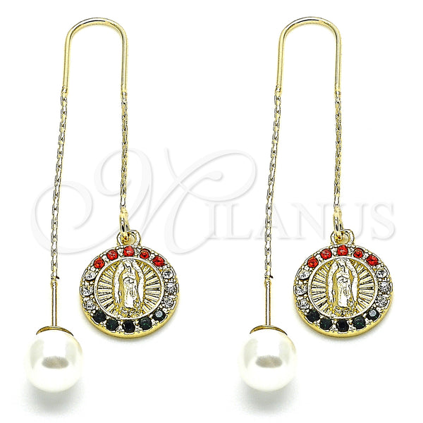 Gold Filled Ring — Threader Earring Guadalupe Design with Multicolor Crystal Polished — main product view — SKU 132691 | Oro Laminado anillo — Threader Earring Guadalupe diseño with Multicolor cristal pulido — SKU 132691