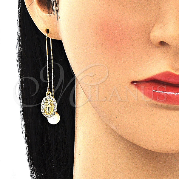Gold Filled Ring — Threader Earring Guadalupe Design with White Crystal Polished — alternate product view — SKU 132692 | Oro Laminado anillo — Threader Earring Guadalupe diseño with cristal blanco pulido — SKU 132692