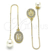 Oro Laminado Threader Earring, Gold Filled Style Guadalupe Design, with White Crystal, Polished, Golden Finish, 02.253.0008