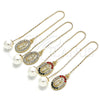 Oro Laminado Threader Earring, Gold Filled Style Guadalupe Design, with White Crystal, Polished, Golden Finish, 02.253.0008
