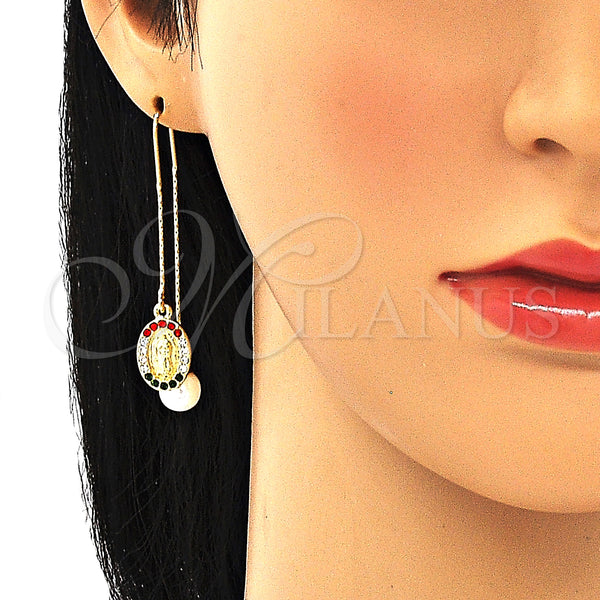 Gold Filled Ring — Threader Earring Guadalupe Design with Multicolor Crystal Polished — alternate product view — SKU 132693 | Oro Laminado anillo — Threader Earring Guadalupe diseño with Multicolor cristal pulido — SKU 132693