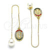 Oro Laminado Threader Earring, Gold Filled Style Guadalupe Design, with Multicolor Crystal, Polished, Golden Finish, 02.253.0008.1