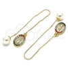 Oro Laminado Threader Earring, Gold Filled Style Guadalupe Design, with Multicolor Crystal, Polished, Golden Finish, 02.253.0008.1