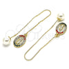 Oro Laminado Threader Earring, Gold Filled Style Guadalupe Design, with Multicolor Crystal, Polished, Golden Finish, 02.253.0008.1