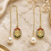 Oro Laminado Threader Earring, Gold Filled Style Guadalupe Design, with Multicolor Crystal, Polished, Golden Finish, 02.253.0008.1