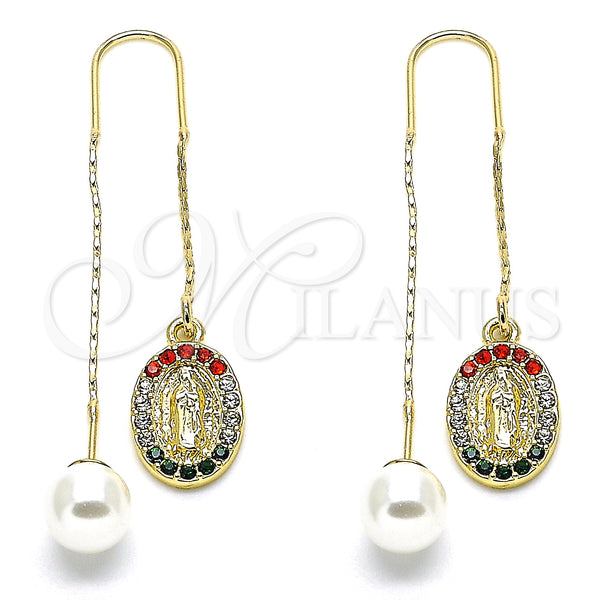 Gold Filled Ring — Threader Earring Guadalupe Design with Multicolor Crystal Polished — main product view — SKU 132693 | Oro Laminado anillo — Threader Earring Guadalupe diseño with Multicolor cristal pulido — SKU 132693