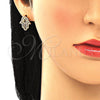 Oro Laminado Earring and Pendant Adult Set, Gold Filled Style Hand of God Design, with White Micro Pave, Polished, Golden Finish, 10.284.0005