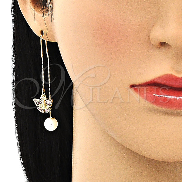 Gold Filled Ring — Threader Earring Butterfly Design with Pink Crystal Polished — alternate product view — SKU 132702 | Oro Laminado anillo — Threader Earring Butterfly diseño with Pink cristal pulido — SKU 132702