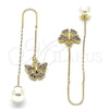 Oro Laminado Threader Earring, Gold Filled Style Butterfly Design, with Pink Crystal, Polished, Golden Finish, 02.253.0005.3