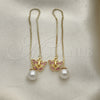 Oro Laminado Threader Earring, Gold Filled Style Butterfly Design, with Pink Crystal, Polished, Golden Finish, 02.253.0005.3