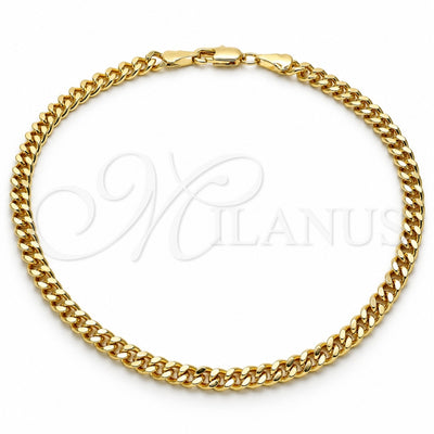 Oro Laminado Basic Anklet, Gold Filled Style Miami Cuban Design, Polished, Golden Finish, 04.63.1397.10 (120 Gauge, Thickness, 10 Inches Length)
