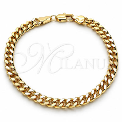 Oro Laminado Basic Bracelet, Gold Filled Style Miami Cuban Design, Polished, Golden Finish, 04.63.1398.08 (160 Gauge, 06 MM Thickness, 8 Inches Length)