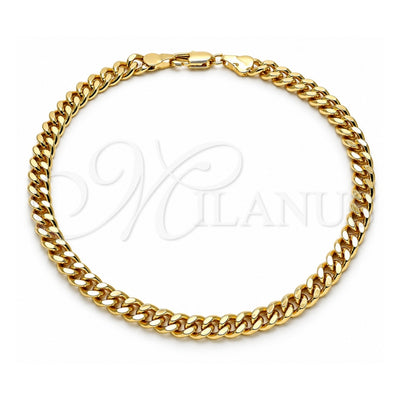 Oro Laminado Basic Anklet, Gold Filled Style Miami Cuban Design, Polished, Golden Finish, 04.63.1398.10 (160 Gauge, 06 MM Thickness, 10 Inches Length)