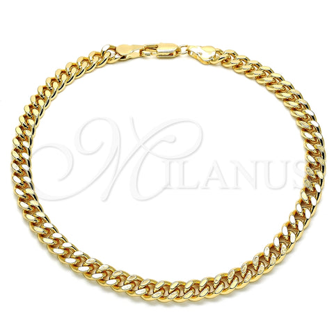 Oro Laminado Basic Anklet, Gold Filled Style Miami Cuban Design, Polished, Golden Finish, 04.63.1398.10 (160 Gauge, 06 MM Thickness, 10 Inches Length)