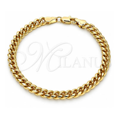 Oro Laminado Basic Bracelet, Gold Filled Style Miami Cuban Design, Polished, Golden Finish, 04.63.1400.07 (160 Gauge, 06 MM Thickness, 8 Inches Length)