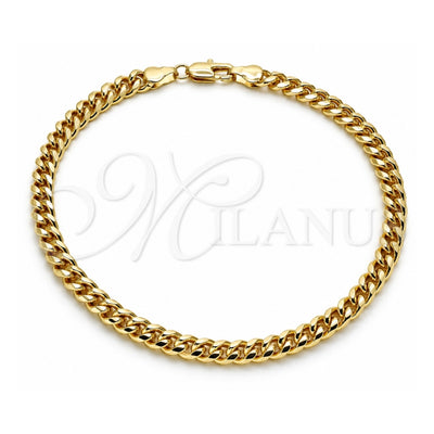 Oro Laminado Basic Anklet, Gold Filled Style Miami Cuban Design, Polished, Golden Finish, 04.63.1400.10 (160 Gauge, 06 MM Thickness, 10 Inches Length)