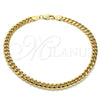 Oro Laminado Basic Anklet, Gold Filled Style Miami Cuban Design, Polished, Golden Finish, 04.63.1400.10 (160 Gauge, 06 MM Thickness, 10 Inches Length)