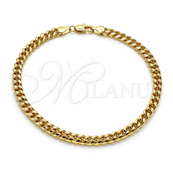 Oro Laminado Basic Anklet, Gold Filled Style Miami Cuban Design, Polished, Golden Finish, 04.63.1400.10 (160 Gauge, 06 MM Thickness, 10 Inches Length)