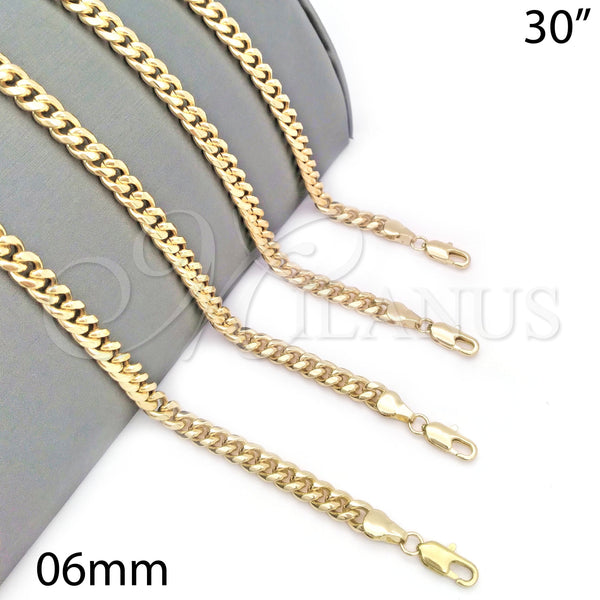 Oro Laminado Basic Necklace, Gold Filled Style Miami Cuban Design, Polished, Golden Finish, 04.63.1400.30 (160 Gauge, 06 MM Thickness, 30 Inches Length)