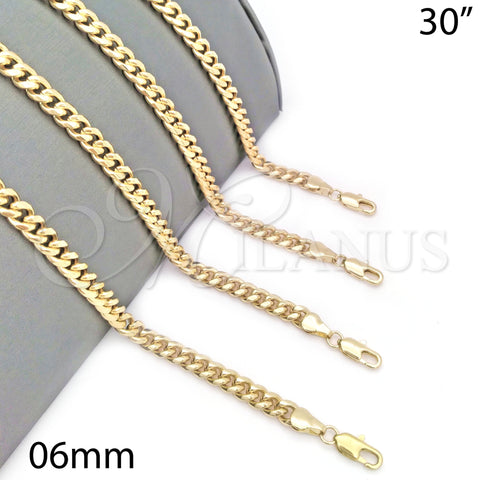 Oro Laminado Basic Necklace, Gold Filled Style Miami Cuban Design, Polished, Golden Finish, 04.63.1400.30 (160 Gauge, 06 MM Thickness, 30 Inches Length)