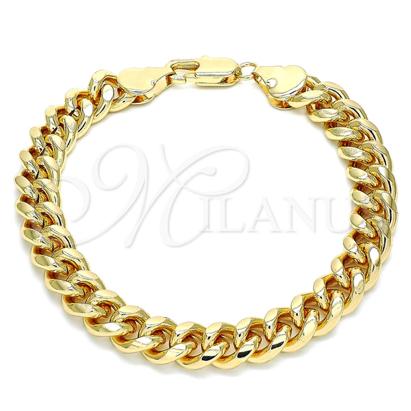 Oro Laminado Basic Bracelet, Gold Filled Style Miami Cuban Design, Polished, Golden Finish, 5.223.010.07 (08 MM Thickness, 7 Inches Length)