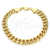 Oro Laminado Basic Bracelet, Gold Filled Style Miami Cuban Design, Polished, Golden Finish, 5.223.010.07 (08 MM Thickness, 7 Inches Length)
