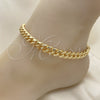 Oro Laminado Basic Anklet, Gold Filled Style Miami Cuban Design, Polished, Golden Finish, 5.223.010.10 (230 Gauge, 08 MM Thickness, 10 Inches Length)