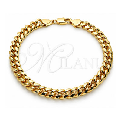 Oro Laminado Basic Anklet, Gold Filled Style Miami Cuban Design, Polished, Golden Finish, 5.223.010.10 (230 Gauge, 08 MM Thickness, 10 Inches Length)