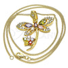 Oro Laminado Pendant Necklace, Gold Filled Style Dragon-Fly and Flower Design, with Multicolor Cubic Zirconia, Polished, Golden Finish, 04.283.0014.2.20 (02 MM Thickness, 20 Inches Length)