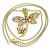 Oro Laminado Pendant Necklace, Gold Filled Style Dragon-Fly and Flower Design, with Multicolor Cubic Zirconia, Polished, Golden Finish, 04.283.0014.2.20 (02 MM Thickness, 20 Inches Length)