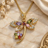 Oro Laminado Pendant Necklace, Gold Filled Style Dragon-Fly and Flower Design, with Multicolor Cubic Zirconia, Polished, Golden Finish, 04.283.0014.2.20 (02 MM Thickness, 20 Inches Length)