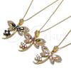 Oro Laminado Pendant Necklace, Gold Filled Style Dragon-Fly and Flower Design, with Multicolor Cubic Zirconia, Polished, Golden Finish, 04.283.0014.2.20 (02 MM Thickness, 20 Inches Length)