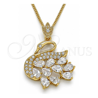Oro Laminado Pendant Necklace, Gold Filled Style Swan Design, with White Cubic Zirconia, Polished, Golden Finish, 04.283.0016.20 (02 MM Thickness, 20 Inches Length)