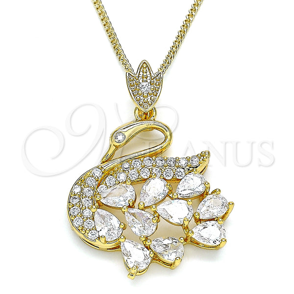 Oro Laminado Pendant Necklace, Gold Filled Style Swan Design, with White Cubic Zirconia, Polished, Golden Finish, 04.283.0016.20 (02 MM Thickness, 20 Inches Length)