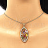 Oro Laminado Pendant Necklace, Gold Filled Style Leaf and Teardrop Design, with Multicolor Cubic Zirconia, Polished, Golden Finish, 04.283.0020.20 (02 MM Thickness, 20 Inches Length)