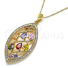 Oro Laminado Pendant Necklace, Gold Filled Style Leaf and Teardrop Design, with Multicolor Cubic Zirconia, Polished, Golden Finish, 04.283.0020.20 (02 MM Thickness, 20 Inches Length)