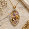 Oro Laminado Pendant Necklace, Gold Filled Style Leaf and Teardrop Design, with Multicolor Cubic Zirconia, Polished, Golden Finish, 04.283.0020.20 (02 MM Thickness, 20 Inches Length)