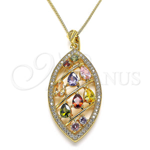 Gold Filled Necklace — Pendant Necklace Leaf and Teardrop Design with Multicolor — main product view — SKU 132749 | Oro Laminado collar — Pendant Necklace Leaf and Teardrop diseño with Multicolor — SKU 132749