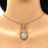 Oro Laminado Pendant Necklace, Gold Filled Style Teardrop and Flower Design, with White Cubic Zirconia, Polished, Golden Finish, 04.283.0021.20 (02 MM Thickness, 20 Inches Length)