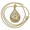 Oro Laminado Pendant Necklace, Gold Filled Style Teardrop and Flower Design, with White Cubic Zirconia, Polished, Golden Finish, 04.283.0021.20 (02 MM Thickness, 20 Inches Length)
