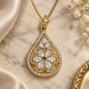 Oro Laminado Pendant Necklace, Gold Filled Style Teardrop and Flower Design, with White Cubic Zirconia, Polished, Golden Finish, 04.283.0021.20 (02 MM Thickness, 20 Inches Length)