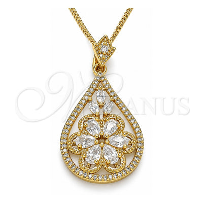 Oro Laminado Pendant Necklace, Gold Filled Style Teardrop and Flower Design, with White Cubic Zirconia, Polished, Golden Finish, 04.283.0021.20 (02 MM Thickness, 20 Inches Length)