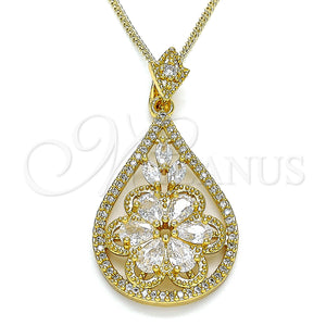 Gold Filled Necklace — Pendant Necklace Teardrop and Flower Design with White — main product view — SKU 132750 | Oro Laminado collar — Pendant Necklace Teardrop and flor diseño with blanco — SKU 132750