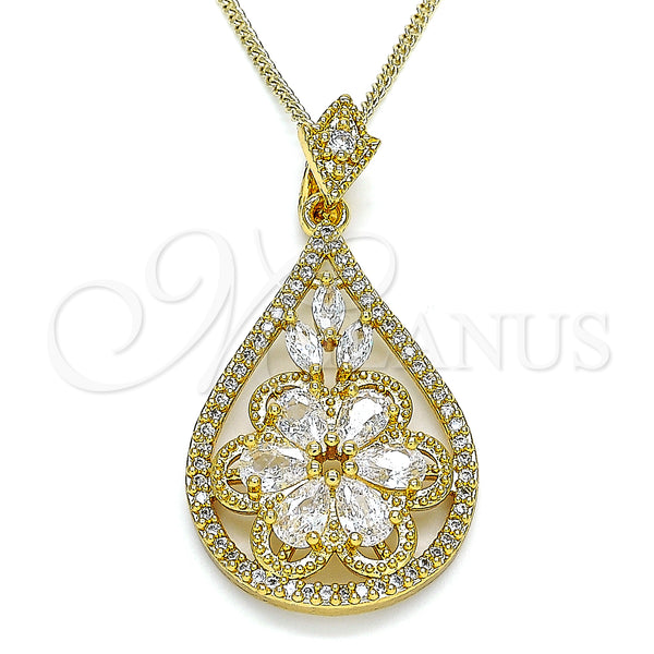 Gold Filled Necklace — Pendant Necklace Teardrop and Flower Design with White — main product view — SKU 132750 | Oro Laminado collar — Pendant Necklace Teardrop and flor diseño with blanco — SKU 132750