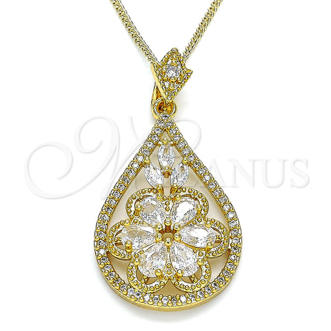 Oro Laminado Pendant Necklace, Gold Filled Style Teardrop and Flower Design, with White Cubic Zirconia, Polished, Golden Finish, 04.283.0021.20 (02 MM Thickness, 20 Inches Length)